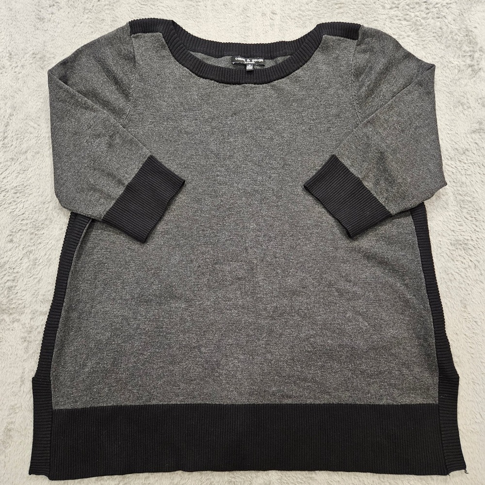 Cable‎ & Gauge Woman Gray Black Colorblock 3/4 Sleeve Knit Sweater Top 1X